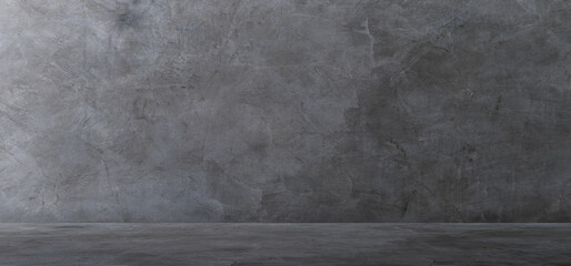 Wall Mural - Empty dark gray cement wall room interior studio background and rough floor well editing montage display product and text present on free space backdrop 