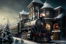 Christmas Train Coming Into Town On Christmas Eve. 