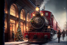 Christmas Train Coming Into Town On Christmas Eve. 