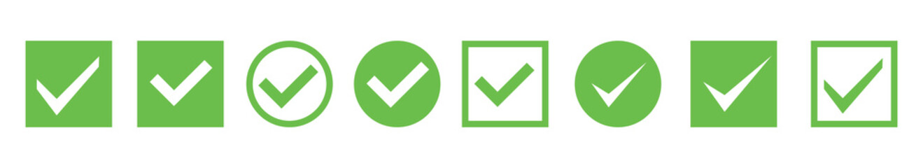 Poster - Green check mark and red cross icon set. Circle and square. Tick symbol in green color, vector illustration. 10 eps.