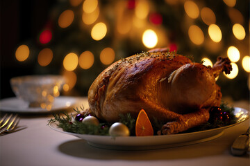 Wall Mural - Roast turkey celebration for Christmas dinner and Thanksgiving