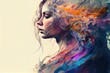 colorful women with rainbow colors wave
