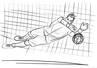 Wall Mural - Sketch of goalkeeper trying stop a shoot