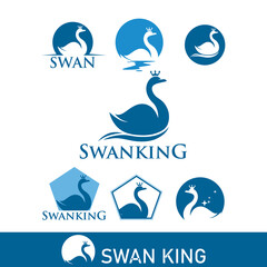 Wall Mural - ELEGANT SWAN LOGO, silhouette of blue goose swim on the lake vector illustrations