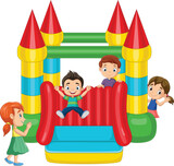 Fototapeta Dinusie - Cartoon children on a bouncy castle