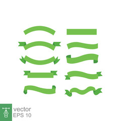 Wall Mural - Big green ribbons set. Curve, rolled, curl, peel, empty, blank, banner template. Simple flat style. Green mint with shadow. Vector illustration isolated on white background. EPS 10.