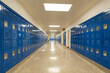 © Thomas - Empty school hallway with blue student lockers