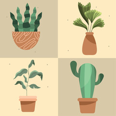 Sticker - four houseplants in pots