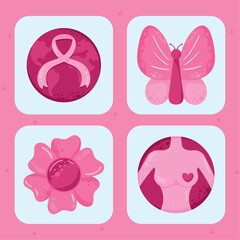 Wall Mural - four breast cancer icons