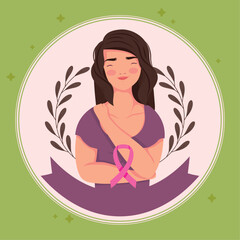 Sticker - woman with breast cancer ribbon