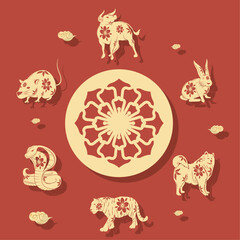 Canvas Print - golden chinese new year animals