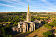 Salisbury cathedral from above at sunrise