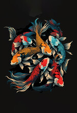 Colorful Elegant Koi Fish Illustration Made With Generative AI