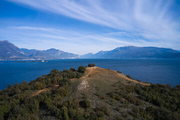 Canvas Print - Great view of Lake Garda, Italy. Punta Sasso, air view. Aerial panorama of Punta Sasso. Panorama of Punta Sasso on Lake Garda.