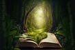 Open book revealing the jungle. Eco concept. Generative AI