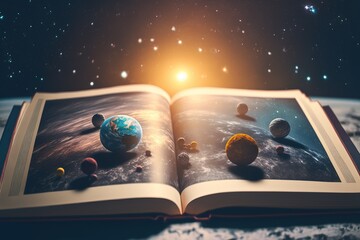 Wall Mural - Open book revealing the solar system