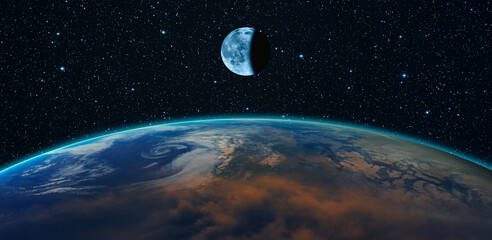 Fototapete - View of Earth from outer space with millions of stars around it.