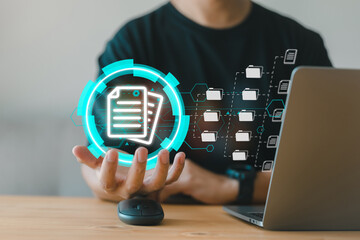 Leinwandbilder - Document Management System (DMS). Corporate business technology. online documentation database, and process automation to efficiently manage files, knowledge, and documentation in enterprises with ERP