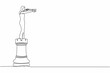 Single one line drawing Arabian businesswoman on top of rook chess piece pointing and using telescope looking for success. Successful business strategy. Continuous line draw design vector illustration