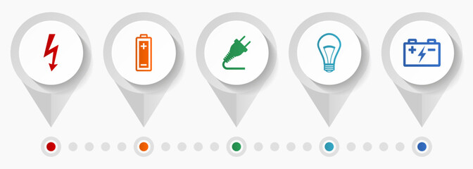 Fototapete - Power and energy vector icons, technology flat design web pointers collection, business concept infographic template