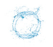 Round water splash, circle swirl, clean wave with splatters. Vector liquid flow with drops. Isolated transparent splashing aqua dynamic motion with spray droplets. Realistic 3d element, fresh drink