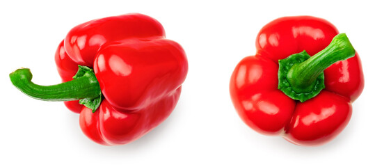 Wall Mural - two red sweet bell peppers isolated on white background. clipping path