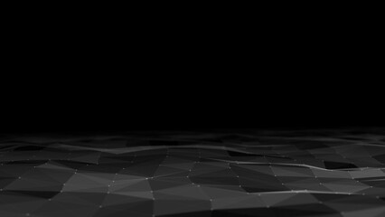 Wall Mural - wave of digital particles on a black background. abstract interlacing lines and points. digital conn