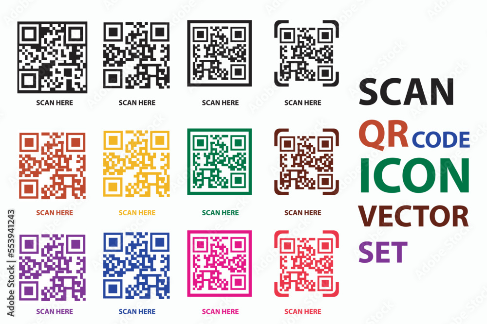 vector collection scan qr code for payment, with diferent style collor ...