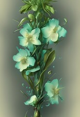 Beautiful turquoise or light blue fantasy flowers with pleasant background. Gift card design. Greeting card design. Flower element for design