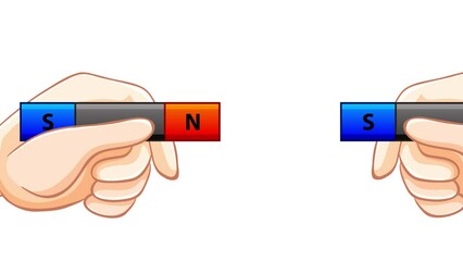 magnetic attraction and repulsion on white screen