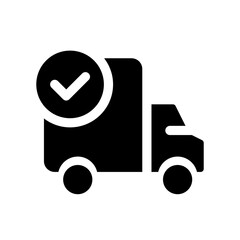 Sticker - Shipment complete black glyph ui icon. Successful transportation. User interface design. Silhouette symbol on white space. Solid pictogram for web, mobile. Isolated vector illustration