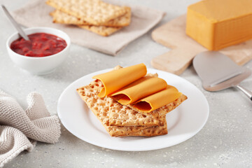 Wall Mural - crispbread with Norwegian brunost traditional brown cheese