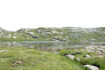 Wall Mural - Isolated PNG cutout of a mountain lake in summer in the Alps on a transparent background, ideal for photobashing, matte-painting, concept art