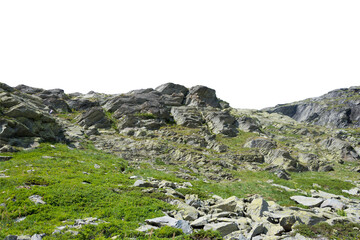 Wall Mural - Isolated PNG cutout of a mountain in summer in the Alps on a transparent background, ideal for photobashing, matte-painting, concept art