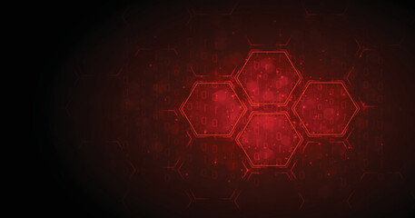 Poster - Hexagon Technology digital futuristic background concept.dark red with various technology elements Hi-tech communication concept empty space for text.Digital futuristic minimalist.