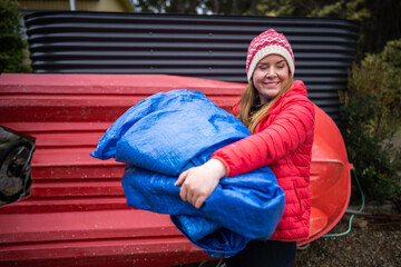 sleeping under a tarp. hiking and camping with a blue tarp