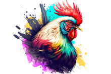 Poultry Multicolored Rooster Portrait Isolated On White Background