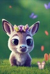 Wall Mural - Cute baby donkey with bow ,made with Generative AI