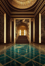 Hall Of A Luxury Home. Corridor Between Rooms In An Antique Mansion ,made With Generative AI