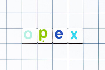 Poster - Colorful tile letter in word OPEX (abbreviation of operating expense) on white grid background