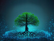 © IBEX.Media - Virtual business growth, with tree emerging from network data, Ai generative illustration