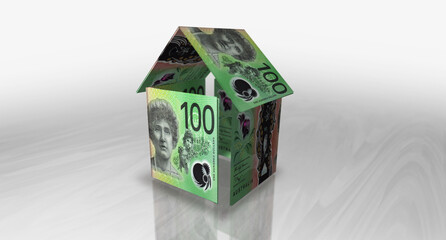 Australia Australian Dollar 100 AUD money banknotes paper house on the table 3d illustration