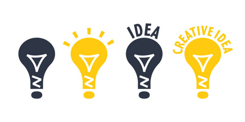 Wall Mural - different variations of a light bulb in the form of an exclamation mark, the concept of a creative i