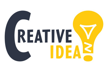 Wall Mural - text creative idea with an exclamation mark in the shape of a light bulb, idea concept.