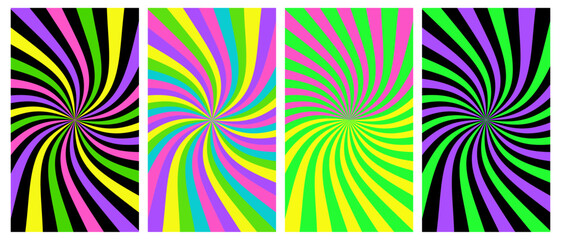 Wall Mural - vector set of wave rainbow posters. psychedelic acid backgrounds colletion.vector illustration