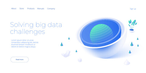 Wall Mural - big data and cloud solutions in isometric vector illustration. hosting server abstract datacenter or