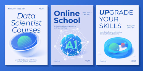 Wall Mural - social media web banner templates for online school, classes and courses. big data, ai and cloud sol
