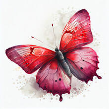 Abstract Watercolor Red Butterfly. Digital Illustration. AI