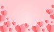 © Анна Швердт - Pink hears background or banner, paper cut romantic concept, top view. Beautiful cute hearts on pastel pink background, flat lay composition. Valentines Day greeting card concept. Mothers Day design.