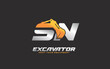 SN logo excavator for construction company. Heavy equipment template vector illustration for your brand.